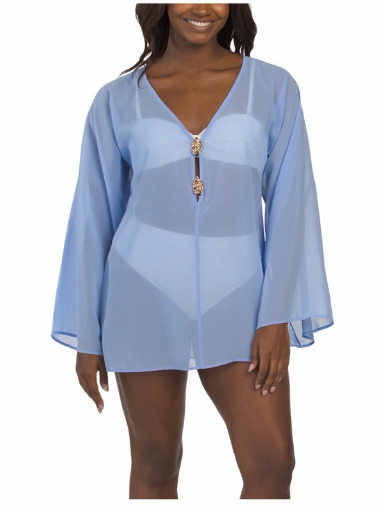 True Destinations Other - Sheer Light Blue Swim Cover-Up Tunic with Decorative Clasps